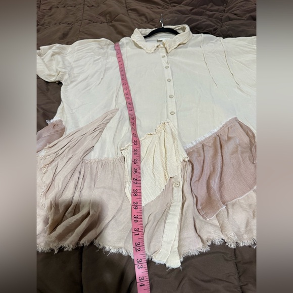 Oli & Hali Cream Button-Down Tunic with Tan Patchwork Hem - Picture 8 of 8